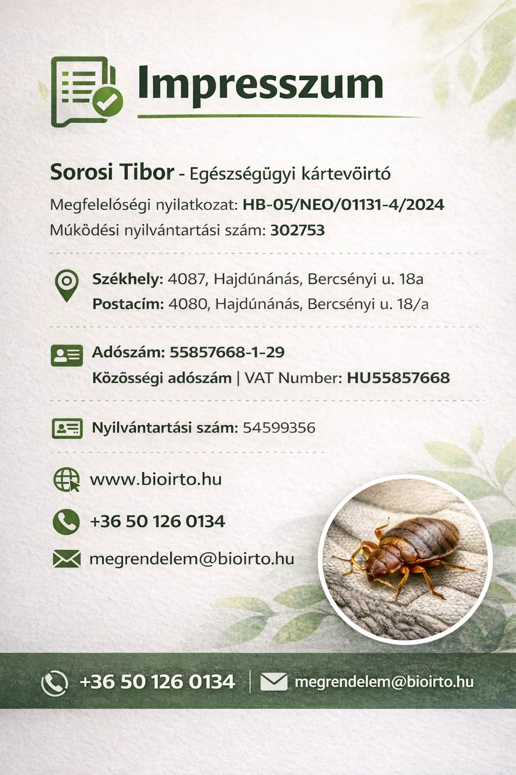 Impresszum Sorosi Tibor kártevőirtó